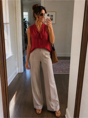 Sleeveless Red Bow-Tie Blouse